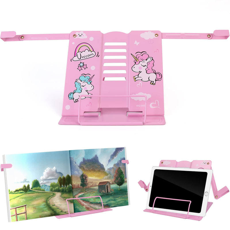 [Australia - AusPower] - Book Stand for Reading,Unicorn Metal Desk Textbook Holder,Hands Free Cookbook Recipes Holder,Foldable Desktop Bookstand Book Rest for Music Book Magazine iPad Document with 6 Adjustable Angles (Pink) Pink 