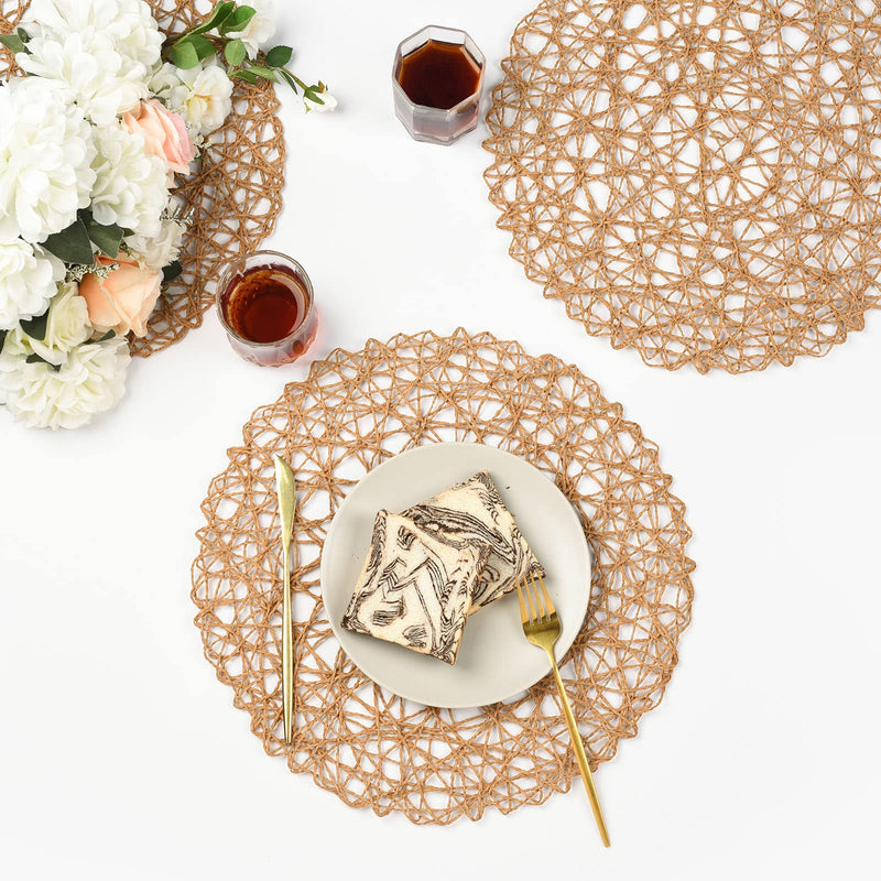 [Australia - AusPower] - IcosaMro Brown Round Placemats for Dining Table Set of 6 Small Woven Paper Heat Resistant Circle Table Mats Place Mats for Table Decor Holiday Christmas Wedding Accent Centerpiece, 12.9 Inches 