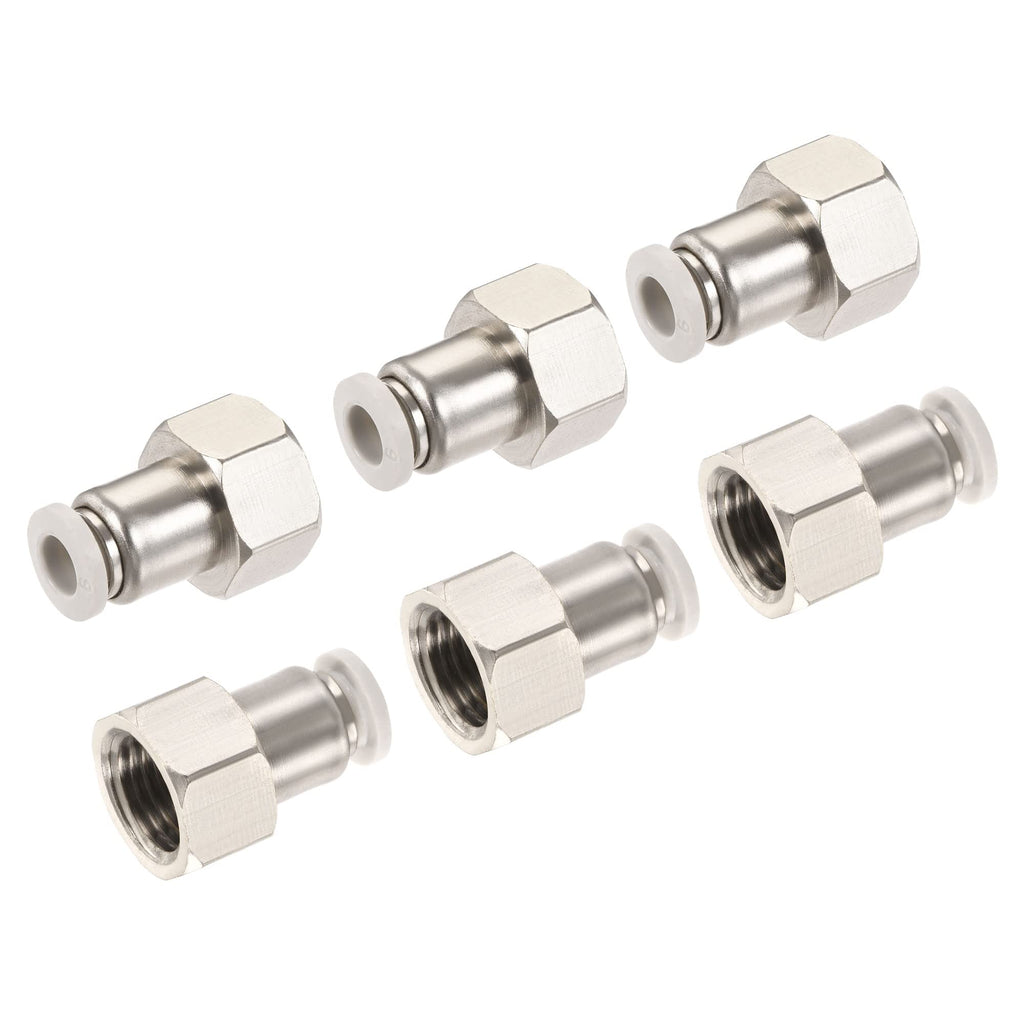 [Australia - AusPower] - MECCANIXITY Push to Connect Fittings 1/4PT Female Thread Fit 6mm Tube OD Nickel-Plated Copper Straight Union Fitting, Pack of 6 