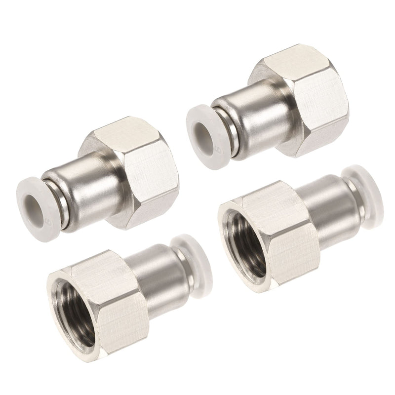 [Australia - AusPower] - MECCANIXITY Push to Connect Fittings 1/4PT Female Thread Fit 6mm Tube OD Nickel-Plated Copper Straight Union Fitting, Pack of 4 