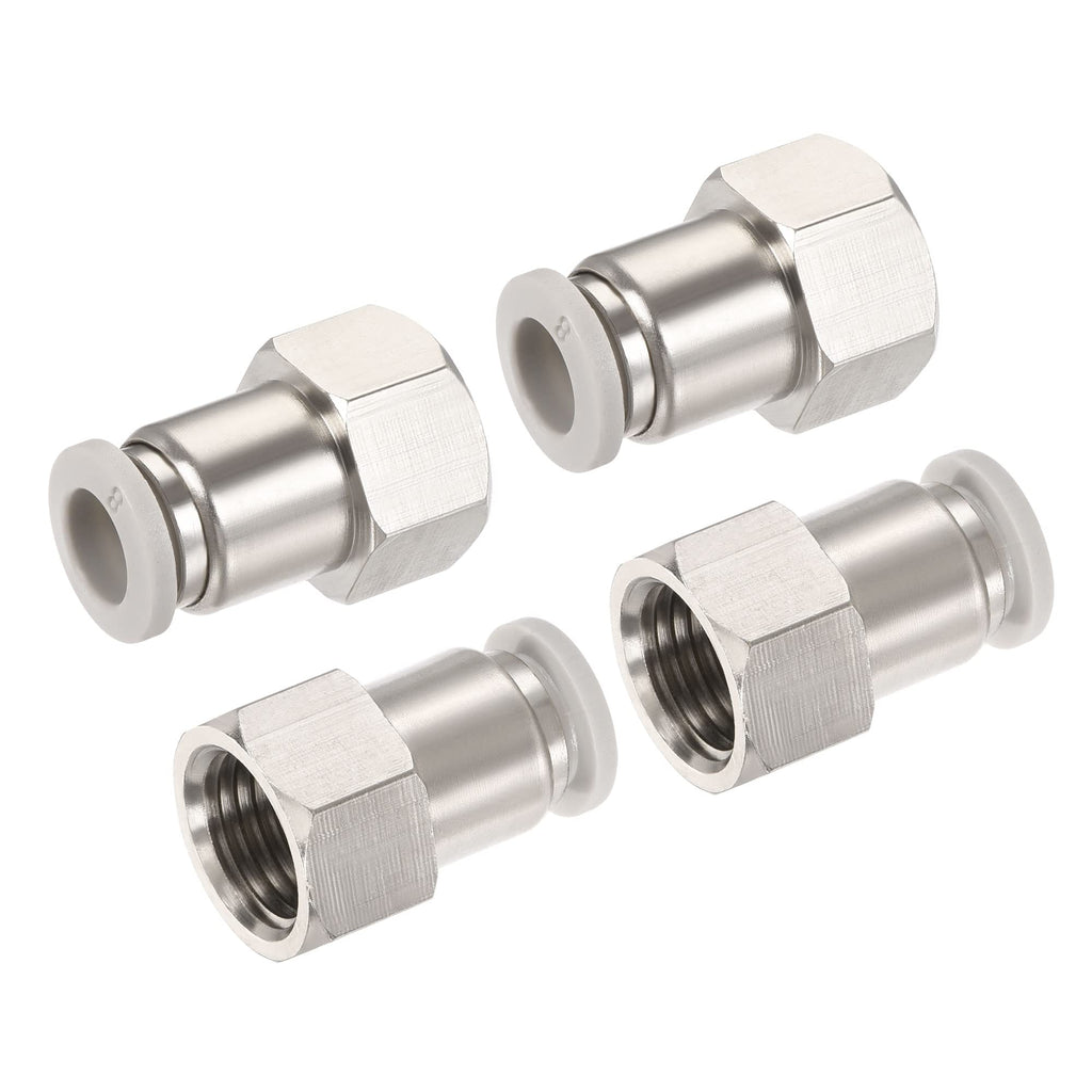 [Australia - AusPower] - MECCANIXITY Push to Connect Fittings 1/4PT Female Thread Fit 8mm Tube OD Nickel-Plated Copper Straight Union Fitting, Pack of 3 