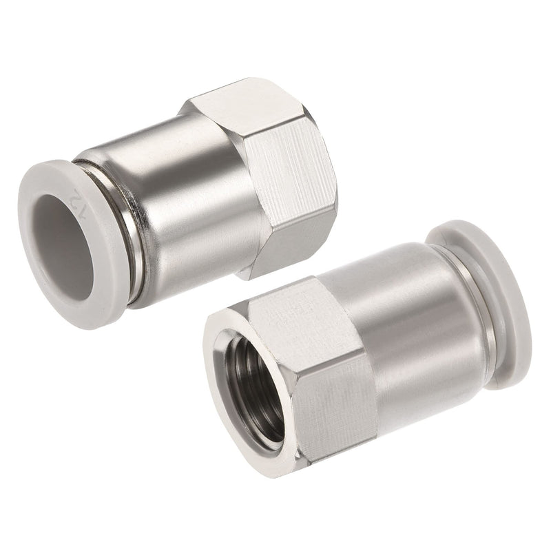 [Australia - AusPower] - MECCANIXITY Push to Connect Fittings 1/4PT Female Thread Fit 12mm Tube OD Nickel-Plated Copper Straight Union Fitting, Pack of 2 