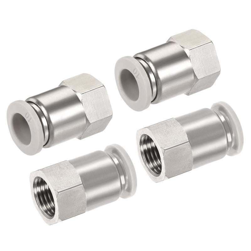 [Australia - AusPower] - MECCANIXITY Push to Connect Fittings 1/4PT Female Thread Fit 10mm Tube OD Nickel-Plated Copper Straight Union Fitting, Pack of 4 