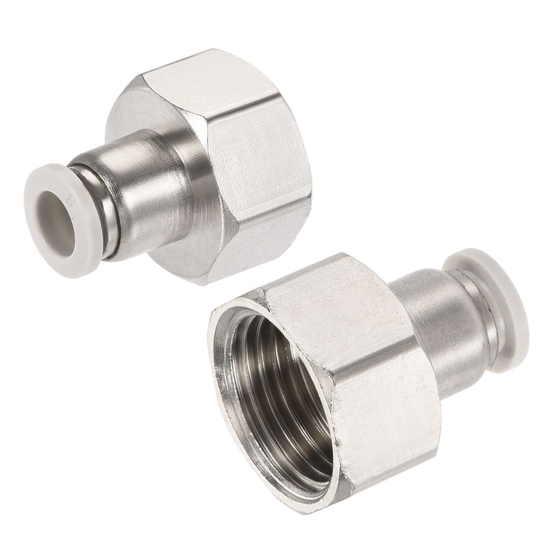 [Australia - AusPower] - MECCANIXITY Push to Connect Fittings 1/2PT Female Thread Fit 8mm Tube OD Nickel-Plated Copper Straight Union Fitting, Pack of 2 