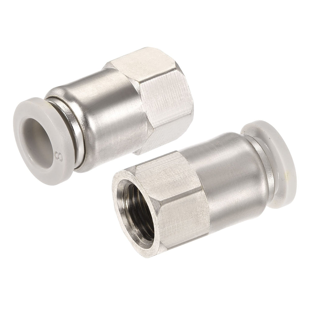 [Australia - AusPower] - MECCANIXITY Push to Connect Fittings 1/8PT Female Thread Fit 8mm Tube OD Nickel-Plated Copper Straight Union Fitting, Pack of 2 