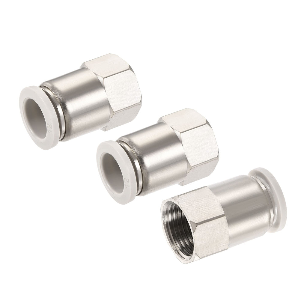 [Australia - AusPower] - MECCANIXITY Push to Connect Fittings 3/8PT Female Thread Fit 12mm Tube OD Nickel-Plated Copper Straight Union Fitting, Pack of 3 