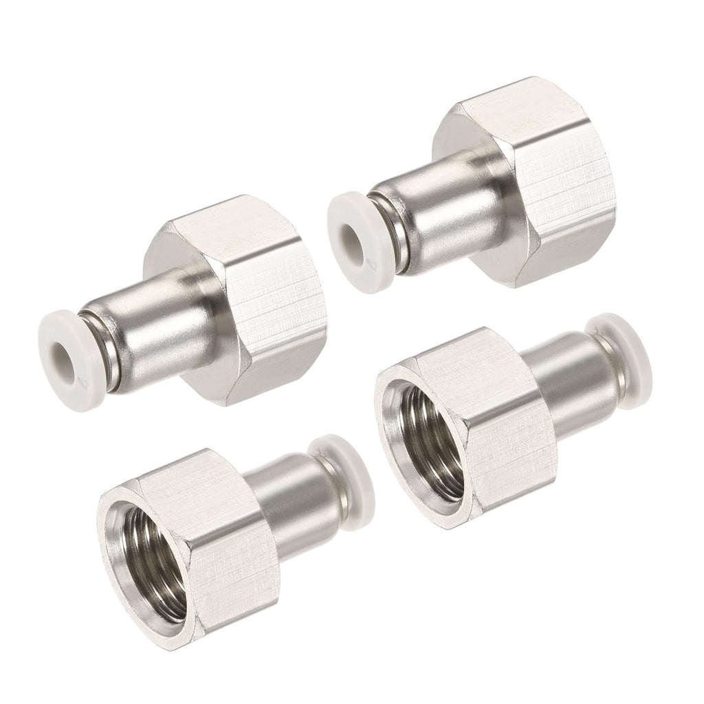 [Australia - AusPower] - MECCANIXITY Push to Connect Fittings 1/4PT Female Thread Fit 4mm Tube OD Nickel-Plated Copper Straight Union Fitting, Pack of 4 