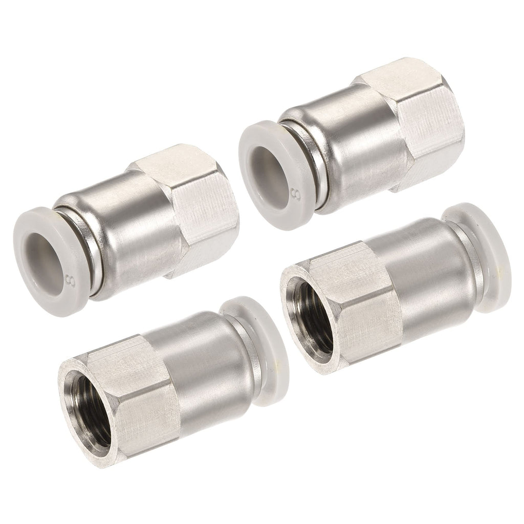 [Australia - AusPower] - MECCANIXITY Push to Connect Fittings 1/8PT Female Thread Fit 8mm Tube OD Nickel-Plated Copper Straight Union Fitting, Pack of 4 