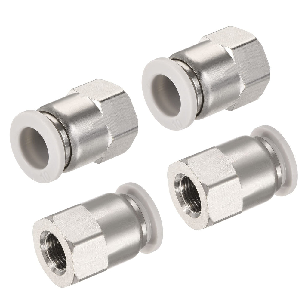 [Australia - AusPower] - MECCANIXITY Push to Connect Fittings 1/8PT Female Thread Fit 10mm Tube OD Nickel-Plated Copper Straight Union Fitting, Pack of 4 