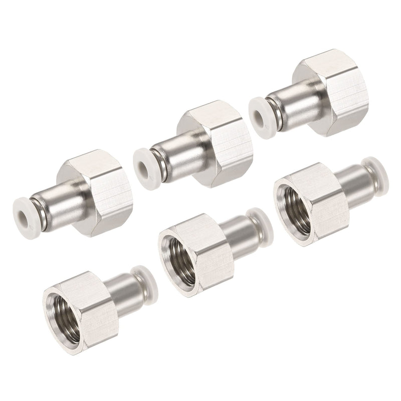 [Australia - AusPower] - MECCANIXITY Push to Connect Fittings 1/4PT Female Thread Fit 4mm Tube OD Nickel-Plated Copper Straight Union Fitting, Pack of 6 