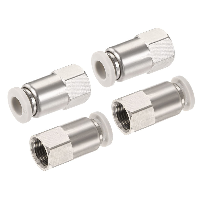 [Australia - AusPower] - MECCANIXITY Push to Connect Fittings 1/8PT Female Thread Fit 6mm Tube OD Nickel-Plated Copper Straight Union Fitting, Pack of 4 