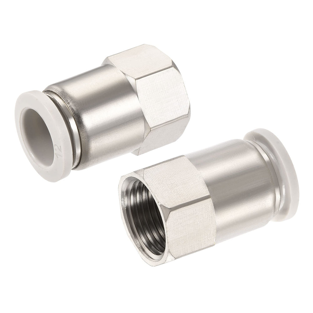 [Australia - AusPower] - MECCANIXITY Push to Connect Fittings 3/8PT Female Thread Fit 12mm Tube OD Nickel-Plated Copper Straight Union Fitting, Pack of 2 