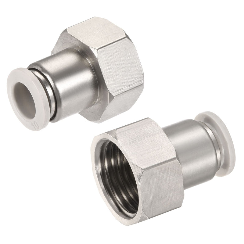 [Australia - AusPower] - MECCANIXITY Push to Connect Fittings 1/2PT Female Thread Fit 10mm Tube OD Nickel-Plated Copper Straight Union Fitting, Pack of 2 