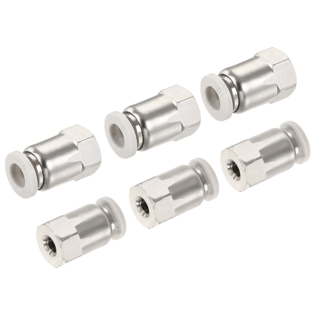 [Australia - AusPower] - MECCANIXITY Push to Connect Fittings M5 Female Thread Fit 6mm Tube OD Nickel-Plated Copper Straight Union Fitting, Pack of 6 