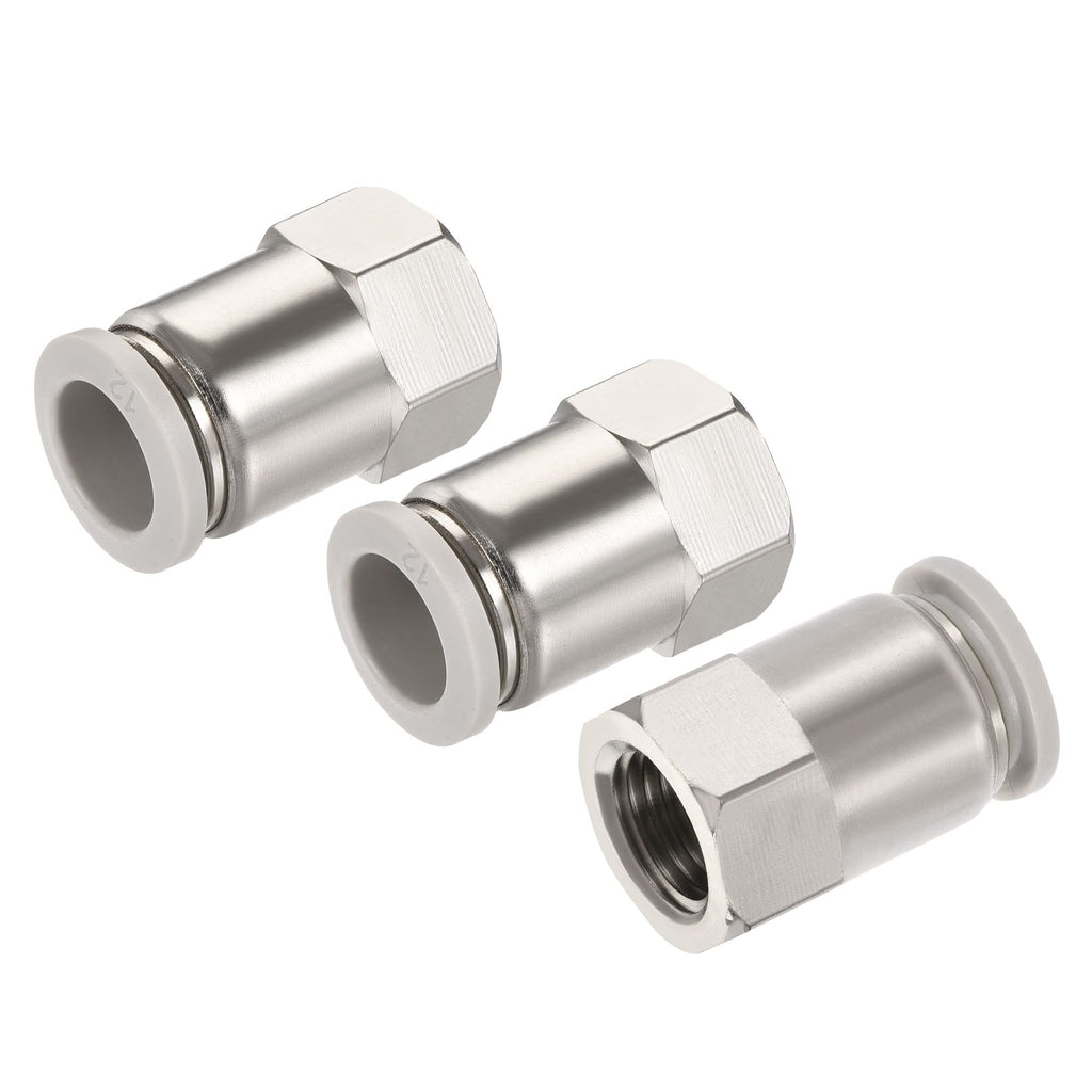 [Australia - AusPower] - MECCANIXITY Push to Connect Fittings 1/4PT Female Thread Fit 12mm Tube OD Nickel-Plated Copper Straight Union Fitting, Pack of 3 