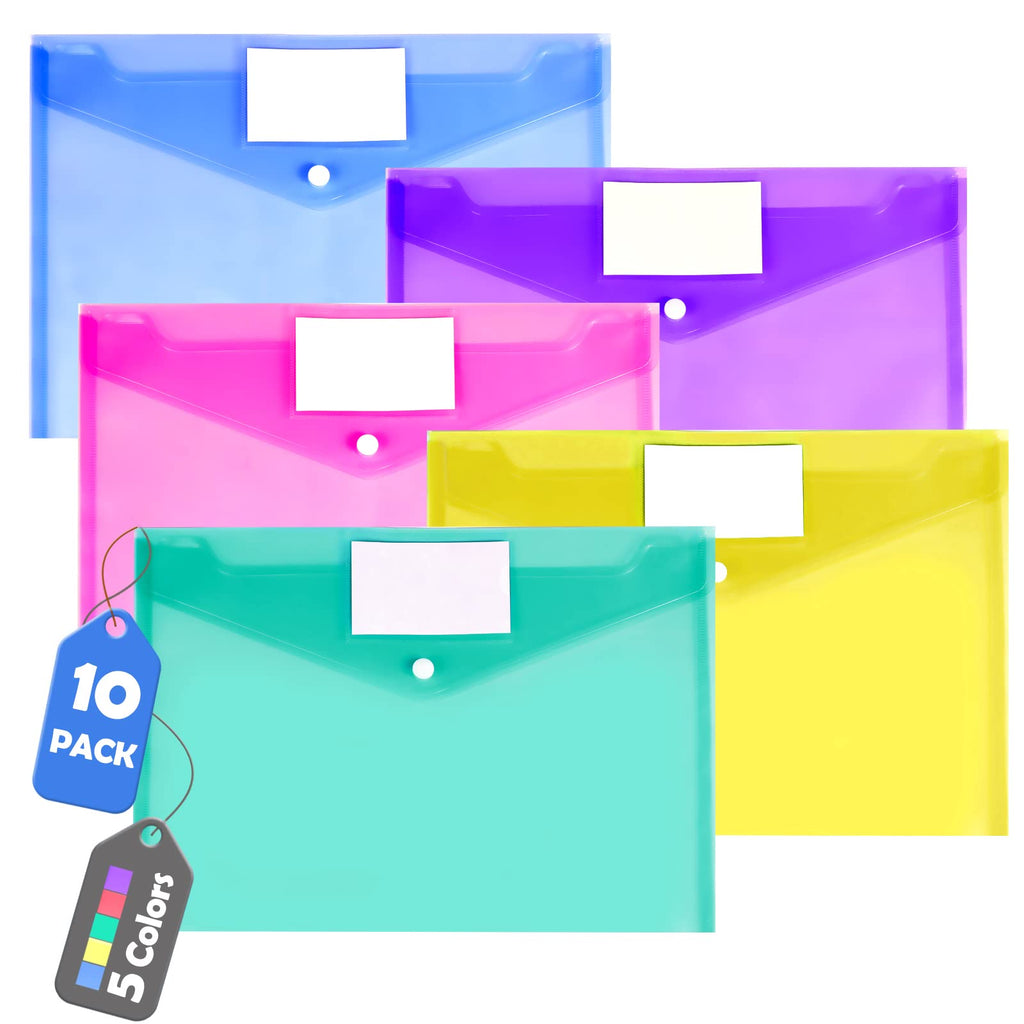 [Australia - AusPower] - 10 Pack Plastic Envelopes, Forvencer Poly Envelopes with Snap Button Closure, Plastic Envelope Folders with Label Pocket, Plastic Folders for Documents, File Envelopes, Envelope Folders Letter Size 