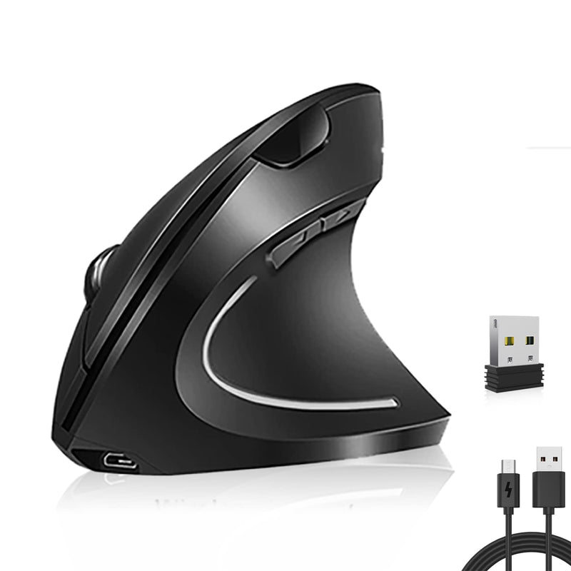 [Australia - AusPower] - Vassink Wireless Mouse Ergonomic Mouse Rechargeable Vertical Optical Mice with USB Receiver, 6 Buttons 2.4GHz Adjustable DPI 800/1200/1600 for PC Computer,Laptop,etc（Black） Black2 