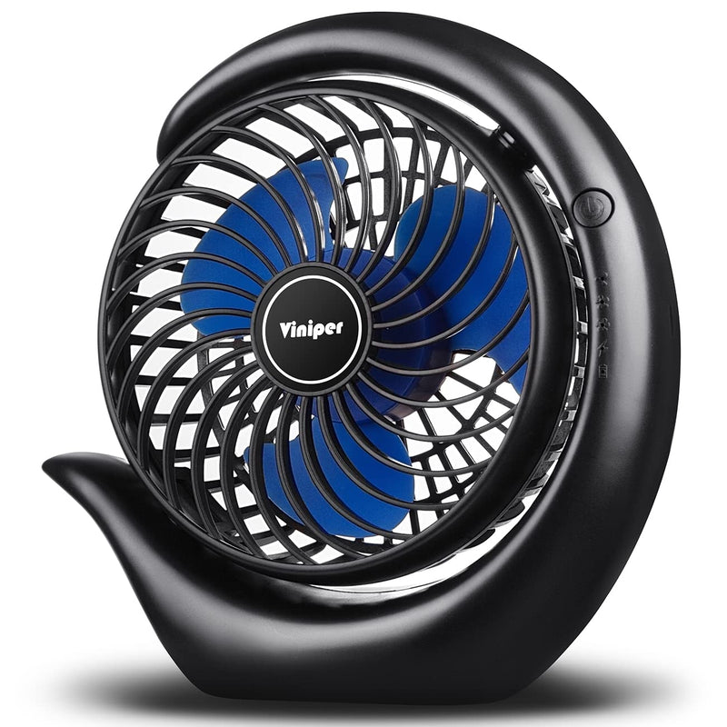 [Australia - AusPower] - viniper Portable Rechargeable Fan, Small Desk Fan : 3 Speeds & 8-24 Hours Longer Working, 180° Rotation, Portable USB Battery Fan for Office/Home (Black-Blue) 6.2 inch Black blue 