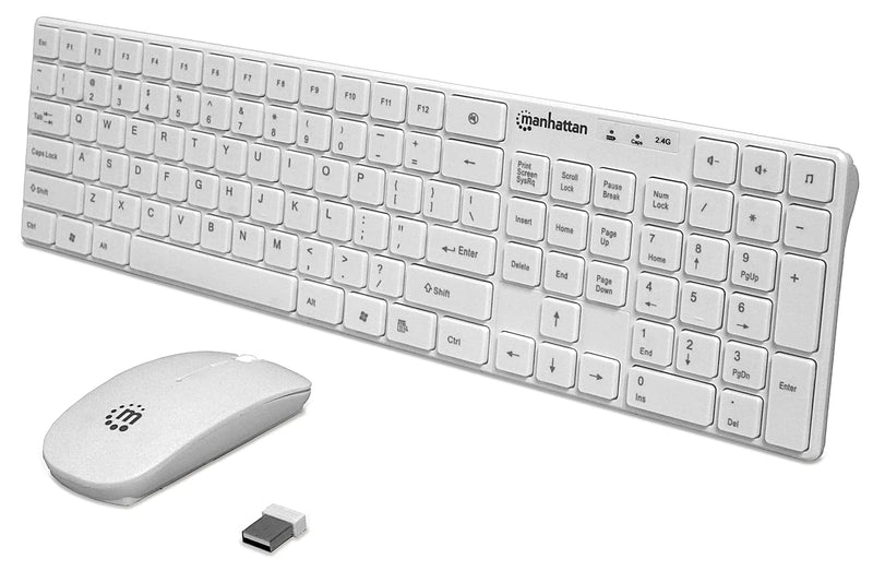 [Australia - AusPower] - Manhattan Wireless Keyboard and Mouse Combo – Compact Size & Lightweight - with 2.4G USB Dongle - for PC Computer Laptop - Compatible with Windows and Mac – 3 Yr Mfg Warranty – White - 180634 