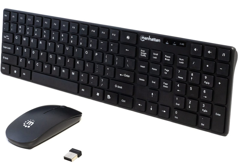 [Australia - AusPower] - Manhattan Wireless Keyboard and Mouse Combo – Compact Size & Lightweight - with 2.4G USB Dongle - for PC Computer Laptop - Compatible with Windows and Mac – 3 Yr Mfg Warranty – Black - 180627 