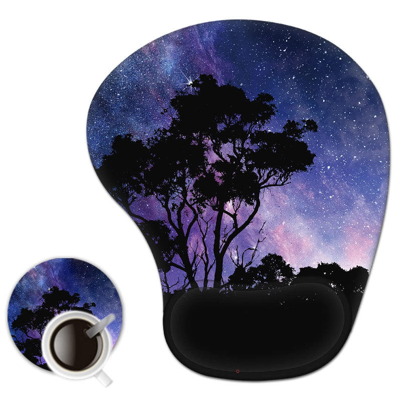 [Australia - AusPower] - AIMSA Ergonomic Mouse Pad with Wrist Support Gel, Wrist Rest Pad Non-Slip PU Base Comfortable Laptop, Computer Mousepad for Office, Home, Easy Typing & Pain Relief, Tree Galaxy 