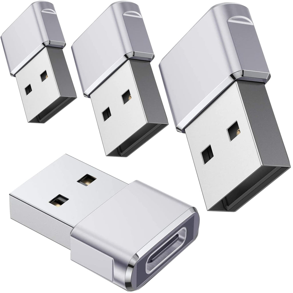 [Australia - AusPower] - NINKI Aluminum USB C Female to USB Male Adapter 4-Pack Silver,Type A Charger Block Cable Plug Converter Compatible iPhone 13 12 11 Pro Max,Apple 7,iPad 9,Samsung Galaxy S20 S21 S22 Ultra 2022 