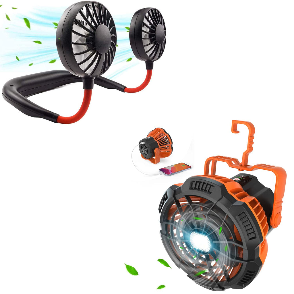 [Australia - AusPower] - Camping Fan & Neck Fan, Indoor/Outdoor Office Bedroom USB Fan Cooling Power Bank with Remote Control, 30 Hours Work-time USB Rechargeable Powerful Fan Light for Hiking, BBQ,Hunting, Hurricane 