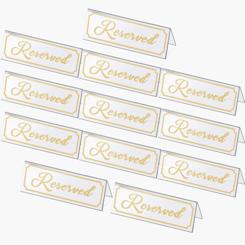 [Australia - AusPower] - 12 Pcs Reserved Sign Acrylic Clear Reserved Table Tent Signs(6 x 2 Inch) Reserved Table Signs for Wedding Large Reserved Table Sign Table Number Holders Reserved Seating Signs Food Restaurant(Gold) Gold 