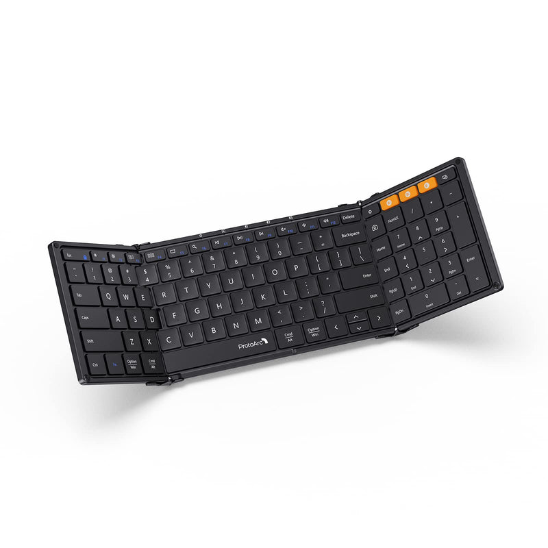 [Australia - AusPower] - Foldable Bluetooth Keyboard, ProtoArc XK01 Folding Wireless Portable Keyboard with Numeric Keypad, Full-Size Travel Keyboard for Windows iOS Android Tablet PC Smartphone, Sync Up to 3 Devices, Black 