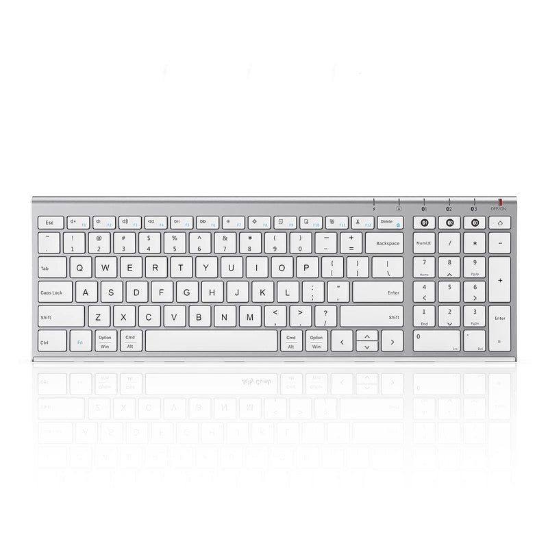 [Australia - AusPower] - Bluetooth Wireless Keyboard for Multi-Device, Ultra Slim Compact Rechargeable Keyboard with Numeric Keypad for iPad OS, Mac OS, Android, Windows (White and Silver) 
