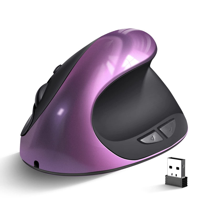 [Australia - AusPower] - Ergonomic Mouse Wireless,Rechargeable Vertical Mouse with 6 Buttons 3 Adjustable 800/1200/1600 DPI for Laptop, Desktop, PC, MacBook (Purple) Purple 