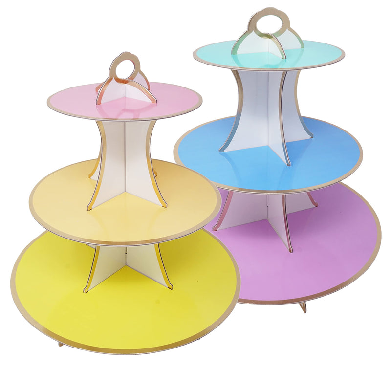 [Australia - AusPower] - 3-Tier Dessert & Cupcake Decorative Serving Tray Stand for Birthdays and All Themed Parties & Events, 2 Serving Towers Per Pack (Pastel Rainbow) Pastel Rainbow 