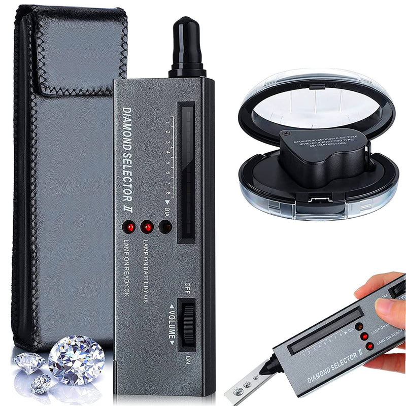 [Australia - AusPower] - Best Sellers Diamond Tester Pen+30X 60X Illuminated Jewelry Eye Loupe,Foldable Magnifying Jewelry Distinguish Tool,High Accuracy Professional Diamond Selector for Novice and Expert Diamond Tester+60X30X Loupe 