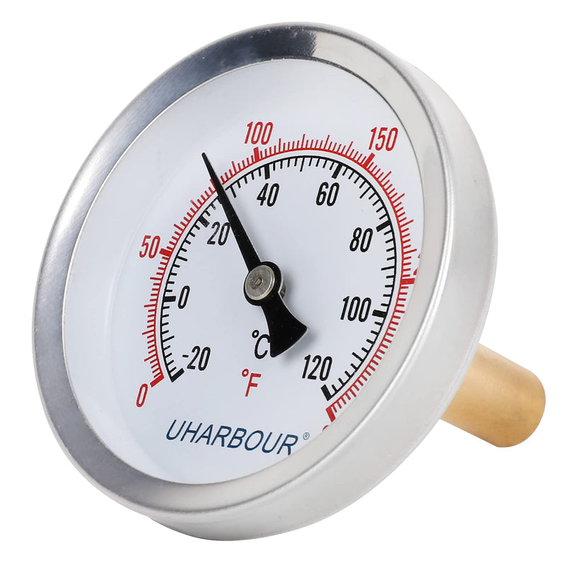 [Australia - AusPower] - Uharbour 2-1/2" Dial Water Thermometer, Bi-Metal Temperature Gauge with 1-3/4" Lead-Free Brass Stem and 1/2" NPT Back Mount, Accuracy 2% Range 0-250°F / -20-120 °C 