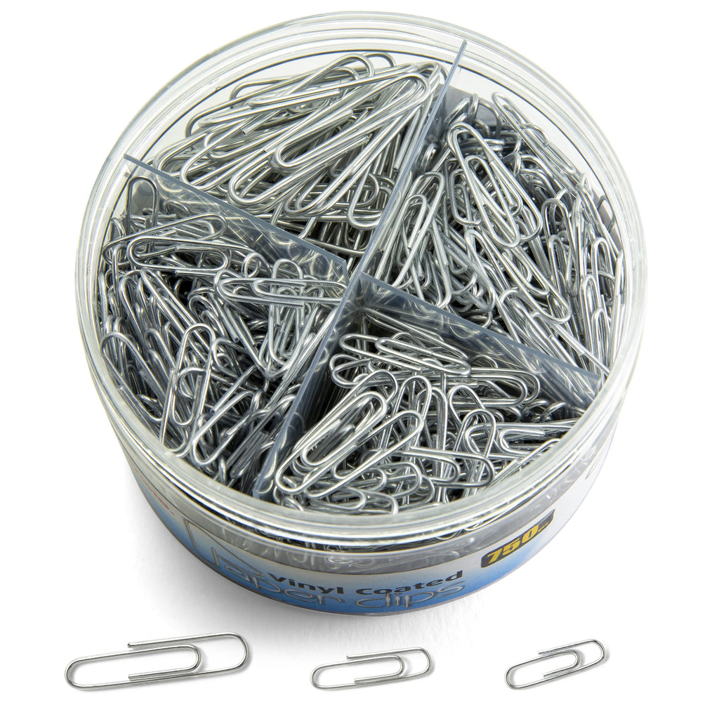 [Australia - AusPower] - Officemate 750 Paper Clips, Vinyl Coated, Assorted Sizes, Reusable Storage Tub, for Office, School and Home Use, Silver (99970) 