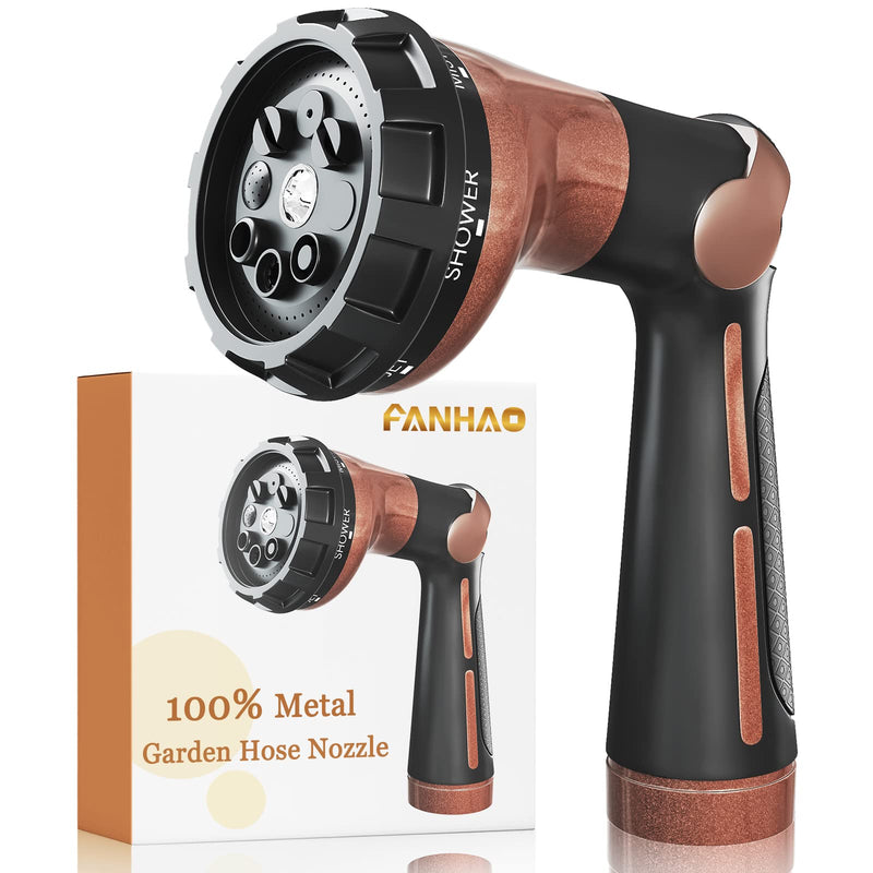 [Australia - AusPower] - FANHAO Garden Hose Nozzle, 100% Heavy Duty Metal Water Hose Sprayer with 8 Spray Patterns, High Pressure Water Nozzle with Thumb Control, On Off Valve for Watering Plants, Washing Cars & Pets 