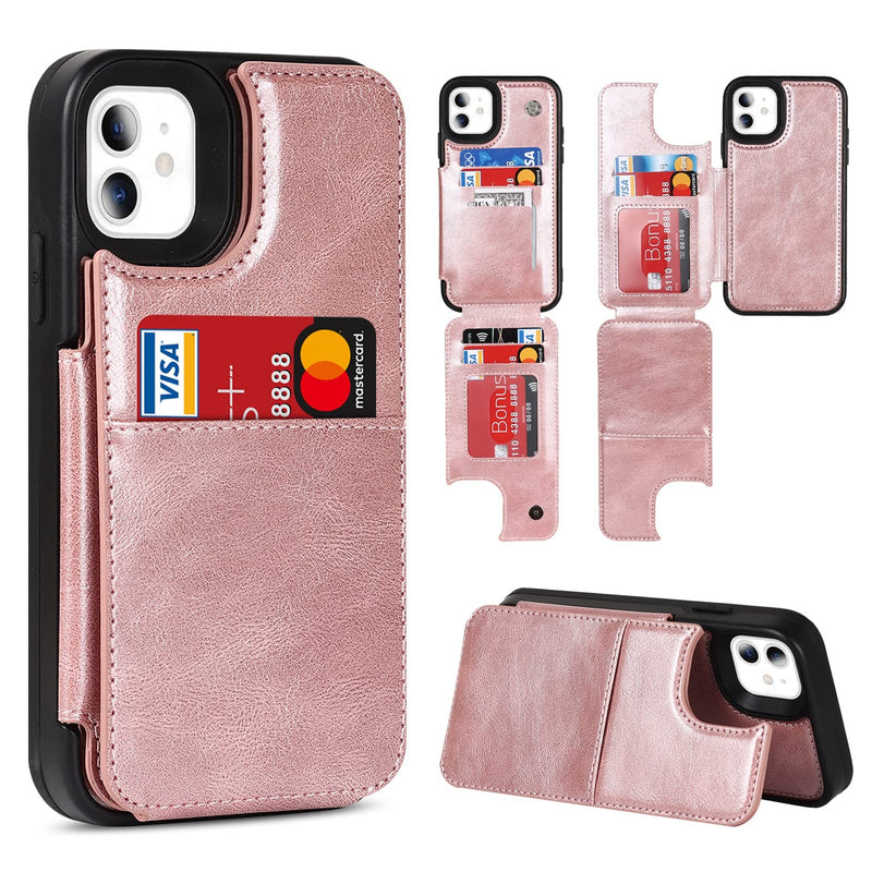 [Australia - AusPower] - Jaorty for iPhone 11 Wallet Case with RFID Blocking Card Holder,7 Card Slots Heavy Duty Protective Bumper Armort PU Leather Magnetic Buttons Kickstand Case for iPhone 11 6.1 Inch,Macaron Rosegold 7 Card Slots-RoseGold 