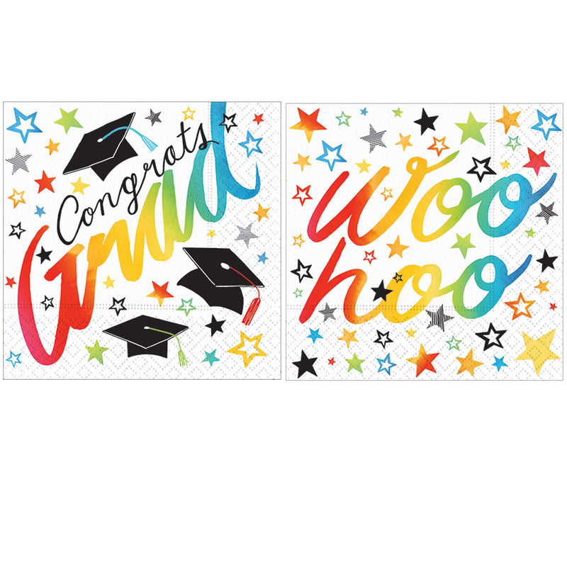 [Australia - AusPower] - Graduation Themed Disposable Beverage Napkins - 40 Count | 3-Ply Cocktail Beverage Napkins | Congrats Grad_Woo-hoo Rainbow Stars Party Tableware Décor 