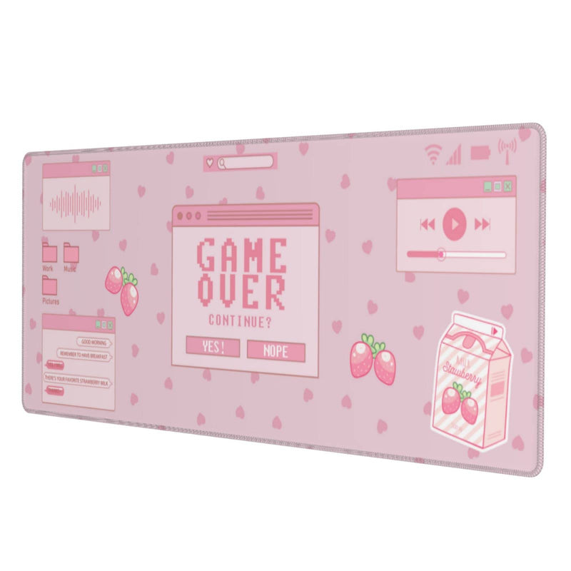 [Australia - AusPower] - Pink Game Strawberry Milk Gaming Mouse Pad XL, Large Extended Mousepad Desk Pad, Long Nonslip Rubber Mice Mats Stitched Edges Playmat for Office Home Gamer, 31.5x11.8 Inch Pink Game Strawberry Milk 