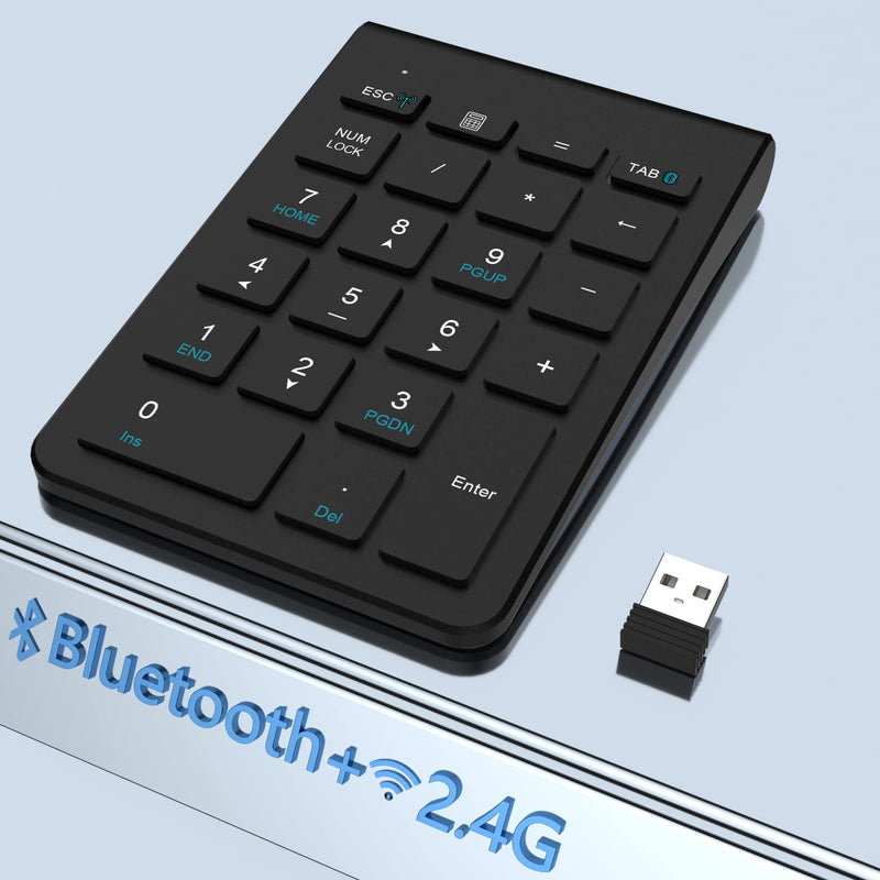 [Australia - AusPower] - Dual Mode (Bluetooth + 2.4 GHz) Wireless Number Pads, Numeric Keypad 22 Keys Portable Numpad Financial Accounting Number Keyboard Extensions Wireless 10 Key for Laptop, PC, Desktop,Notebook 