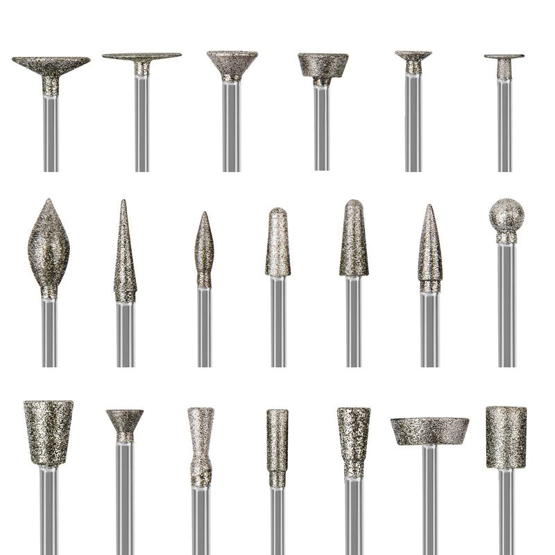 [Australia - AusPower] - Stone Carving Set Diamond Burr Bits Compatible with Dremel, 20PCS Polishing Kits Rotary Tools Accessories with 1/8 Shank For Carving, Engraving, Grinding, Stone, Rocks, Jewelry, Glass, Ceramics 4-16mm burr head 1/8'' shank 