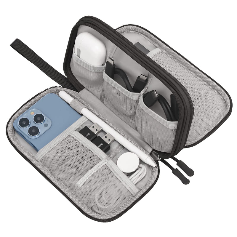 [Australia - AusPower] - Elonbo Electronic Organizer, Travel Cable Pouch Bag Electronics Accessories Carry Case Portable Tech Gadgets, Double Layers All-in-One Storage Bags for Cables, Cord, Charger, Earphone, Black 
