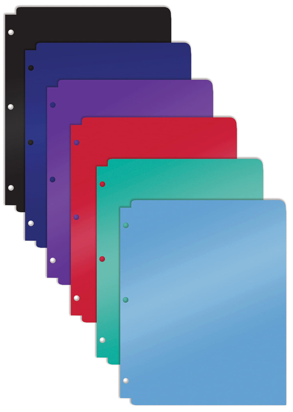 [Australia - AusPower] - 3 Hole Punch Pocket Folders, Bulk Pack, Sturdy Plastic 2 Pocket Folders, Assorted Primary Colors, Letter Size, with Business Card Slot, by Better Office Products (6 Pack) 6 