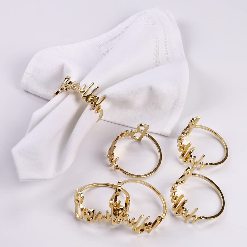 [Australia - AusPower] - Bismillah Letter Napkin Rings Set of 6, Metal Napkin Ring Holder Set Alphabet Napkin Buckles Holder Table Decor for Wedding, Party, Christmas, Thanksgiving (Gold) Gold 