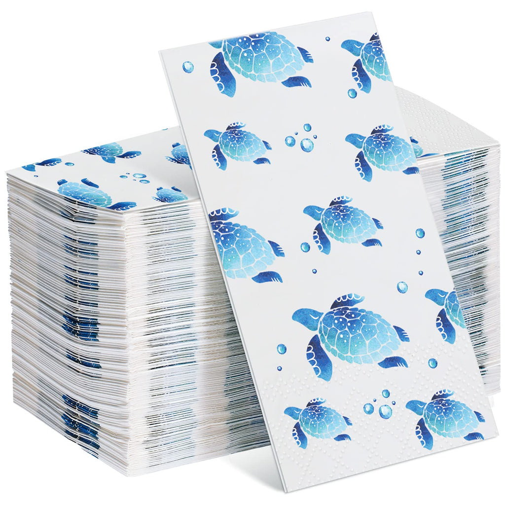 [Australia - AusPower] - 100 Pcs Turtle Disposable Paper Napkins Decorative Soft Guest Towels for Bathroom Kitchen Party Blue Ocean Supplies Sea Decoration Absorbent Napkins for Birthday Holiday Dinner Wedding Baby Shower 