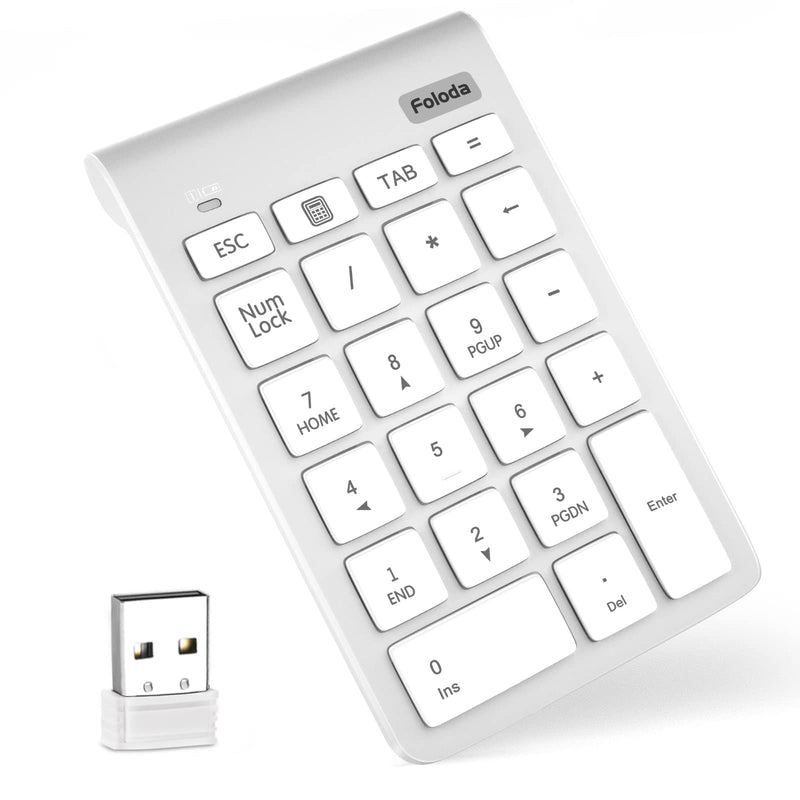 [Australia - AusPower] - Wireless Number Pad, Portable 2.4Ghz USB 10 Keys Financial Accounting Numeric Keypad Data Entry Numpad for Laptop, PC, Desktop White 