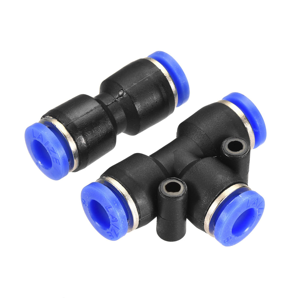 [Australia - AusPower] - MECCANIXITY Plastic Push to Connect Fittings Fit 6mm Tube OD Push Lock Tube Fitting, 5Pcs Straight 4Pcs Tee Black Blue 