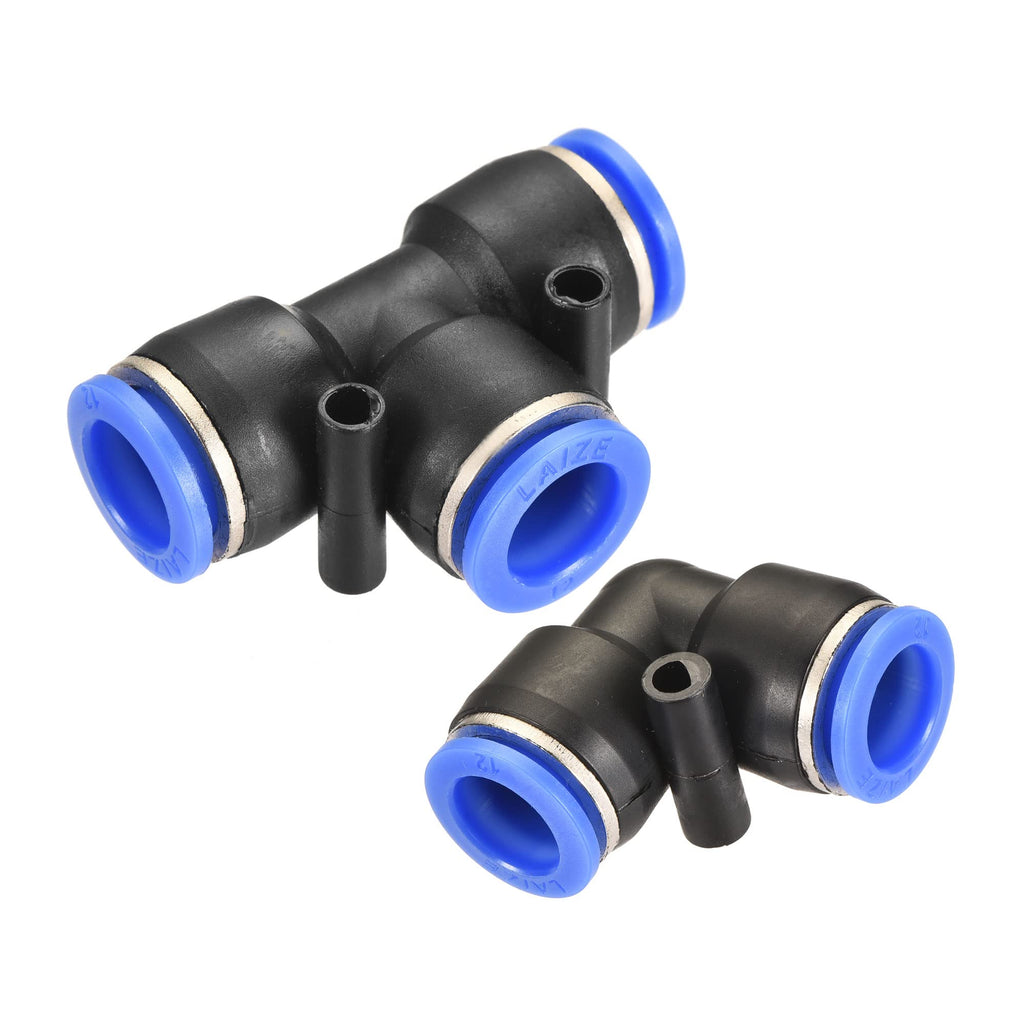 [Australia - AusPower] - MECCANIXITY Plastic Push to Connect Fittings Fit 12mm Tube OD Push Lock Tube Fitting, 6Pcs Tee 5Pcs Elbow Black Blue 