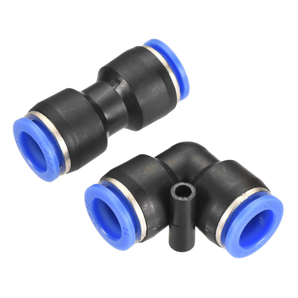 [Australia - AusPower] - MECCANIXITY Plastic Push to Connect Fittings Fit 12mm Tube OD Push Lock Tube Fitting, 5Pcs Straight 5Pcs Elbow Black Blue 