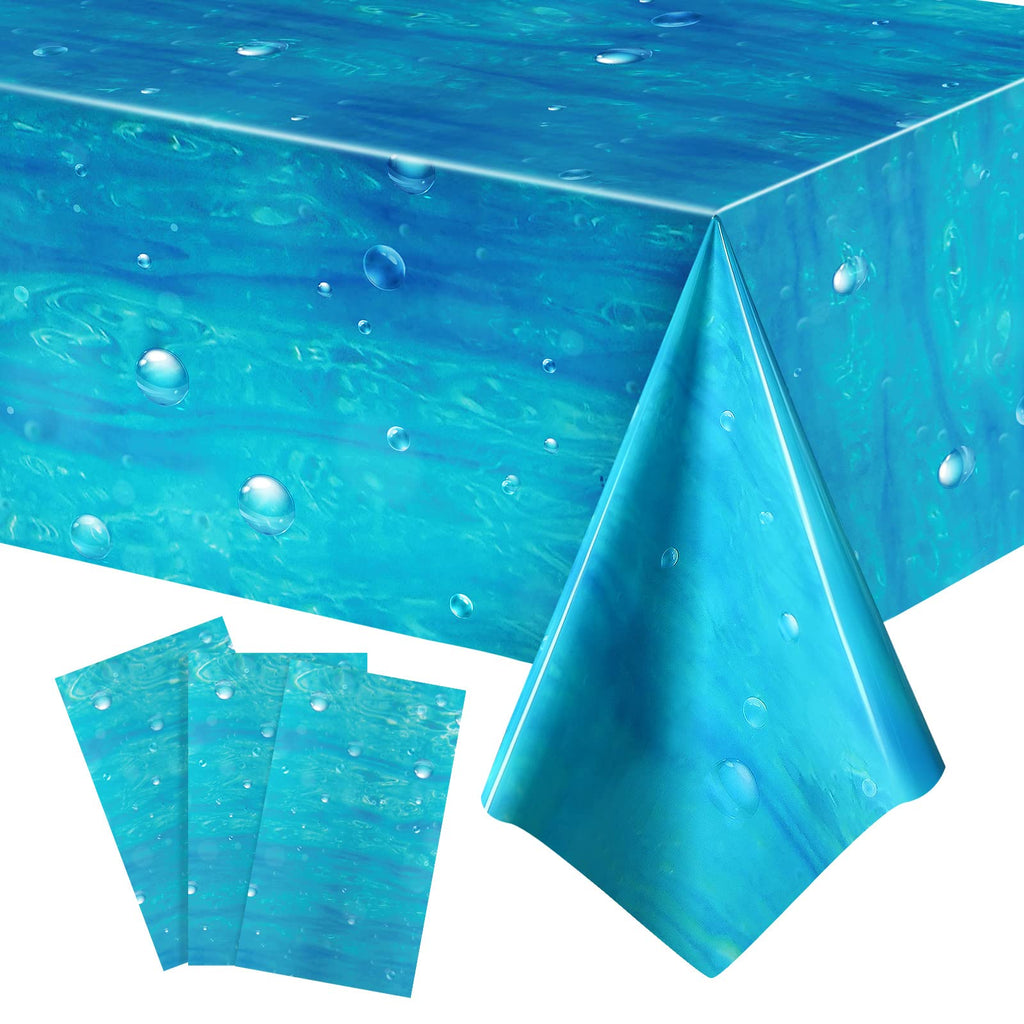 [Australia - AusPower] - 3 Pcs Underwater Bubbles Table Cover Ocean Waves Tablecloth Bubble Water Print Plastic Table Cover for Ocean Under The Sea Beach Pool Mermaid Birthday Party Baby Shower Supplies, 54 x 108 Inch 